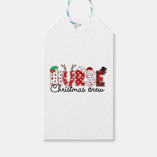 おもしろいクリスマスナースクルーReindeer Santa red plai ギフトタグ (正面)