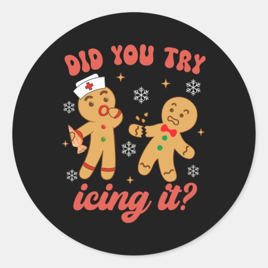 おもしろいクリスマスナースジンジャーブレッドマンはIcを試した ラウンドシール (正面)