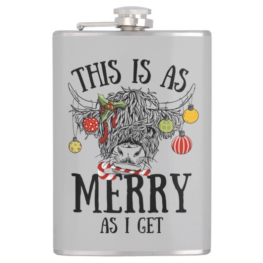 おもしろいクリスマスハイランド牛 フラスク (正面)