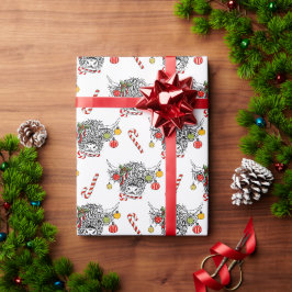 おもしろいクリスマスハイランド牛 ラッピングペーパー
