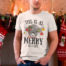 おもしろいクリスマスハイランド牛 Tシャツ