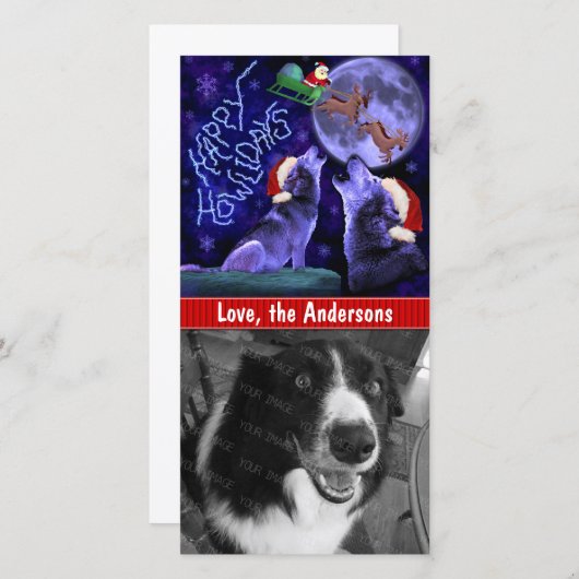 おもしろいクリスマスハッピーハウリデイズウルフプンペットドッグ シーズンカード (正面/裏面)