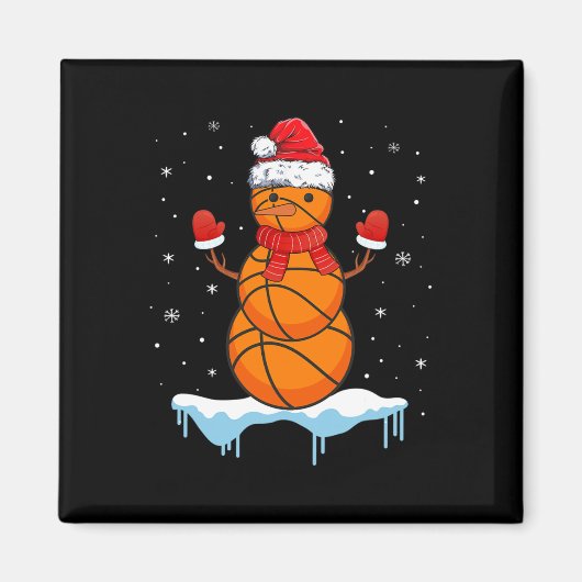おもしろいクリスマスバスケットボールサンタ雪だるま マグネット (正面)