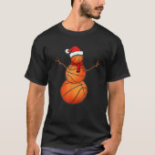 おもしろいクリスマスバスケットボールボールサンタ雪だるまT S Tシャツ (正面)