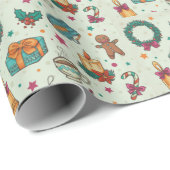 おもしろいクリスマスパターン緑の木クリスマス ラッピングペーパー (ロールコーナー)