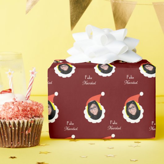 おもしろいクリスマスパーソナライズされたフォト顔スペインの ラッピングペーパー (誕生日パーティー)