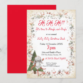 おもしろいクリスマスパーティーかわいいバニーツリースタースノーフレーク 招待状