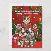 おもしろいクリスマスパーティーの醜いセーター犬猫 招待状 (正面)
