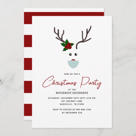 おもしろいクリスマスパーティーモダントナカイ招待状 シーズンカード (正面/裏面)