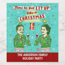 おもしろいクリスマスパーティーレトロ大人の飲み休日 ワインラベル