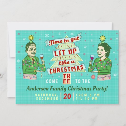 おもしろいクリスマスパーティーレトロ大人の飲み休日 招待状 (正面)