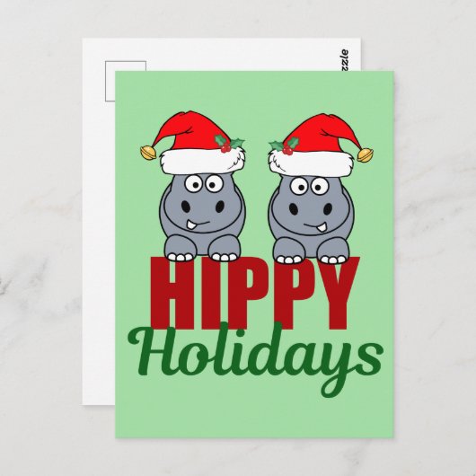 おもしろいクリスマスヒッポプンカワイグリーンホリデイ ポストカード (正面/裏面)