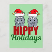 おもしろいクリスマスヒッポプンカワイグリーンホリデイ ポストカード (正面)