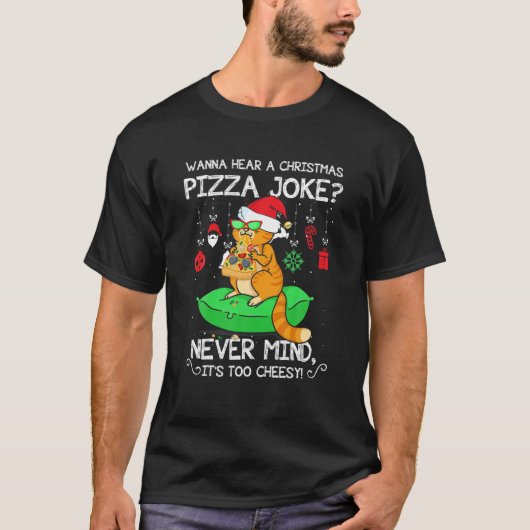 おもしろいクリスマスピザキャットサンタハットクリスマスマッチング Tシャツ (正面)