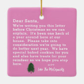 おもしろいクリスマスピンク親愛サンタ セラミックオーナメント (裏面)