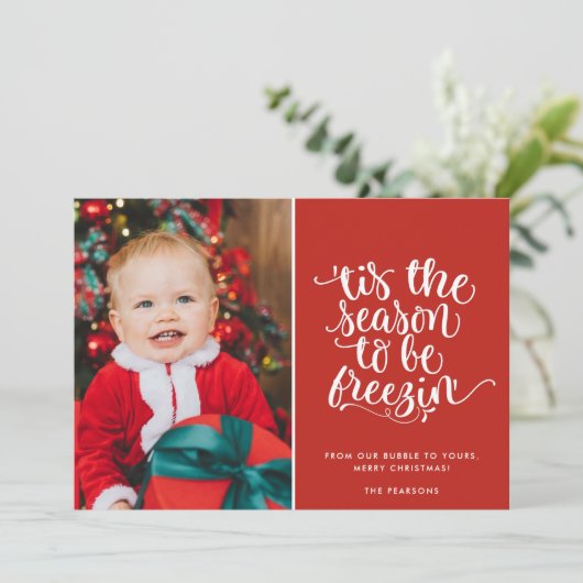 おもしろいクリスマスファミリーフォトプレイドカード カード (スタンド正面)