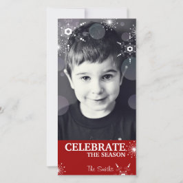 おもしろいクリスマスフォトカードレッド雪片ドット シーズンカード