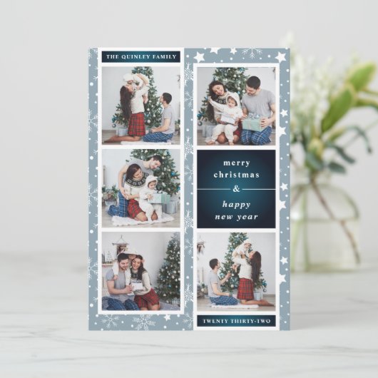 おもしろいクリスマスフォトコラージュ |スノーフレーク シーズンカード (スタンド正面)