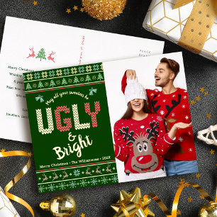 おもしろいクリスマスフォト北欧の醜いセーター実在金ゴールド 箔シーズンポストカード
