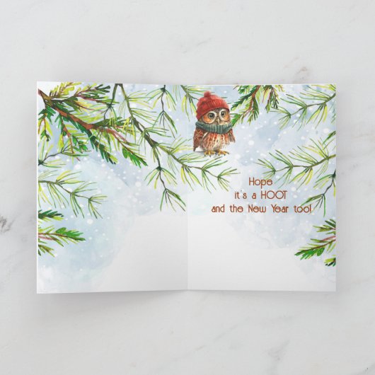 おもしろいクリスマスフクロウ動物の野生生物自然 カード (内部)