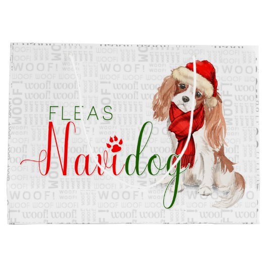 おもしろいクリスマスフリーズナビドッグキングチャールズスパニエル犬 ラージペーパーバッグ (裏面)