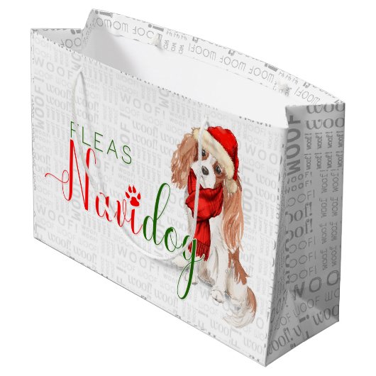 おもしろいクリスマスフリーズナビドッグキングチャールズスパニエル犬 ラージペーパーバッグ (裏面アングル)