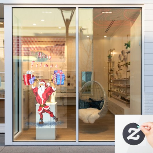 おもしろいクリスマスプレゼント付きボディビルダー ウィンドウサイン (店舗窓)