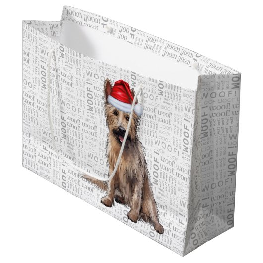 おもしろいクリスマスベルガーピカードドッグ恋人 ラージペーパーバッグ (正面アングル)