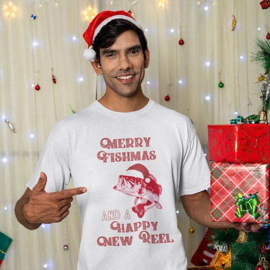 おもしろいクリスマスベース魚釣りシャツ Tシャツ