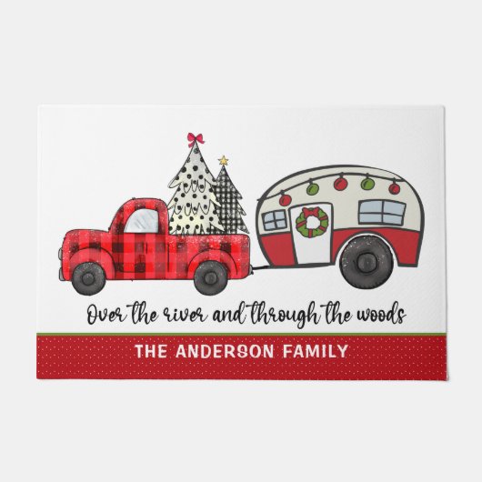 おもしろいクリスマスホリデーズフェスティバルプレイドキャラバンネーム ドアマット (正面)