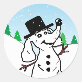 おもしろいクリスマスホリデードッグオーバー雪だるま ラウンドシール