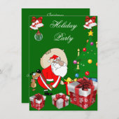 おもしろいクリスマスホリデーパーティサンタドッグツリー 招待状 (正面/裏面)