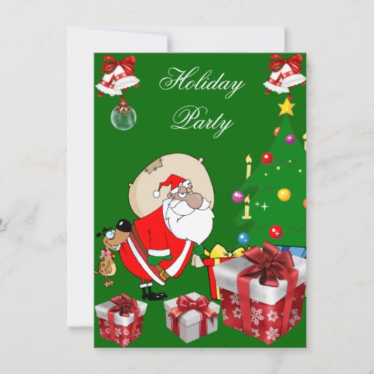 おもしろいクリスマスホリデーパーティサンタドッグツリー 招待状 (正面)