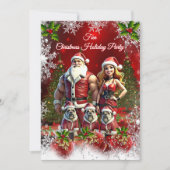 おもしろいクリスマスホリデーパーティレッドカップル3ドッグ 招待状 (正面)