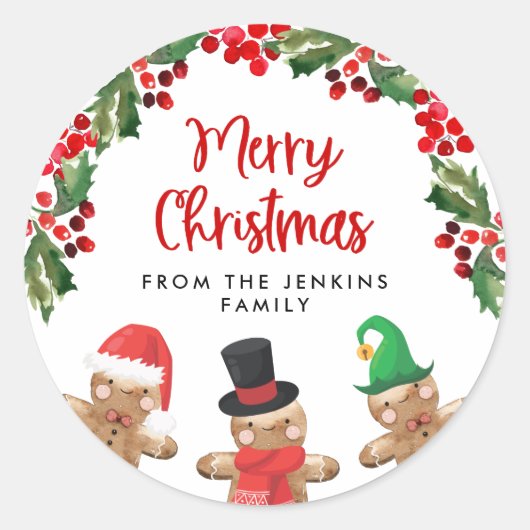 おもしろいクリスマスホリーステッカー ラウンドシール (正面)