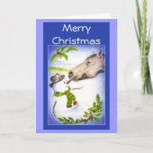 おもしろいクリスマスホース&雪だるまユーモア シーズンカード (正面)