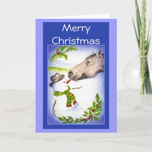 おもしろいクリスマスホース&雪だるまユーモア シーズンカード (正面)