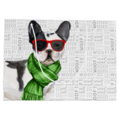 おもしろいクリスマスボストンテリア犬 ラージペーパーバッグ (裏面)