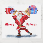 おもしろいクリスマスボトルラベルSanta with Gift スパークリングワインラベル (シングルラベル)