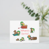 おもしろいクリスマスポストカードサンタの忙し小妖精や小人 シーズンポストカード (スタンド正面)