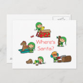 おもしろいクリスマスポストカードサンタの忙し小妖精や小人 シーズンポストカード (正面/裏面)