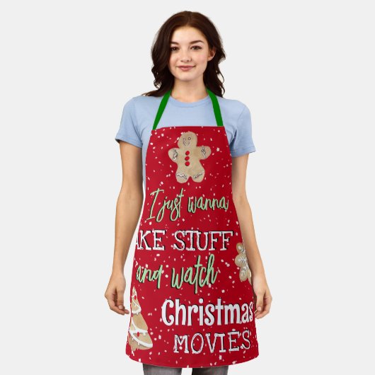 おもしろいクリスマスムービーを赤い緑で焼いて鑑賞 エプロン (着用した状態)
