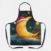 おもしろいクリスマスムーン銀河系お祝い エプロン (正面)