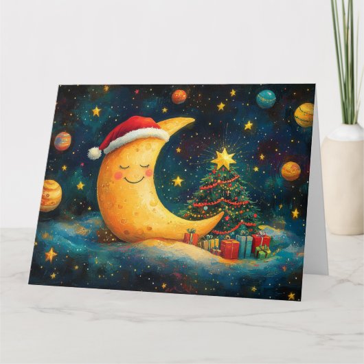 おもしろいクリスマスムーン銀河系お祝い カード (正面)