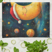 おもしろいクリスマスムーン銀河系お祝い キッチンタオル (折り畳み)