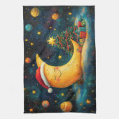 おもしろいクリスマスムーン銀河系お祝い キッチンタオル (縦)