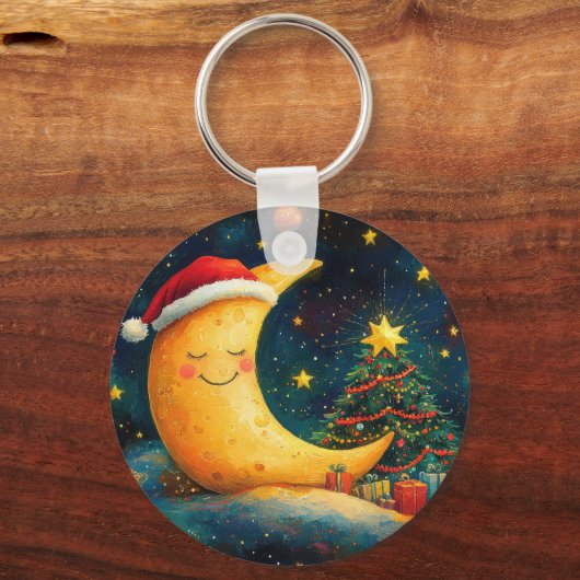 おもしろいクリスマスムーン銀河系お祝い キーホルダー (裏面)