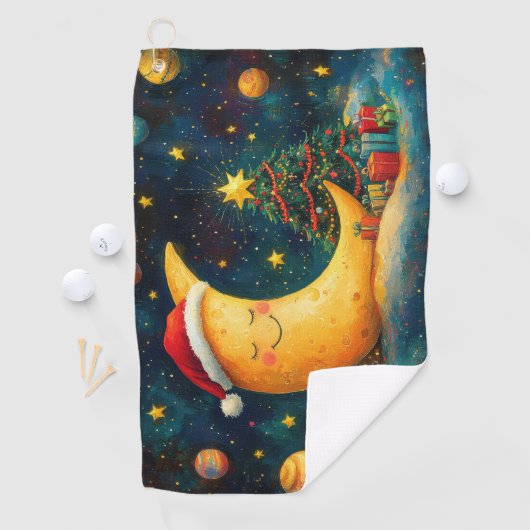 おもしろいクリスマスムーン銀河系お祝い ゴルフタオル (インサイチュ)