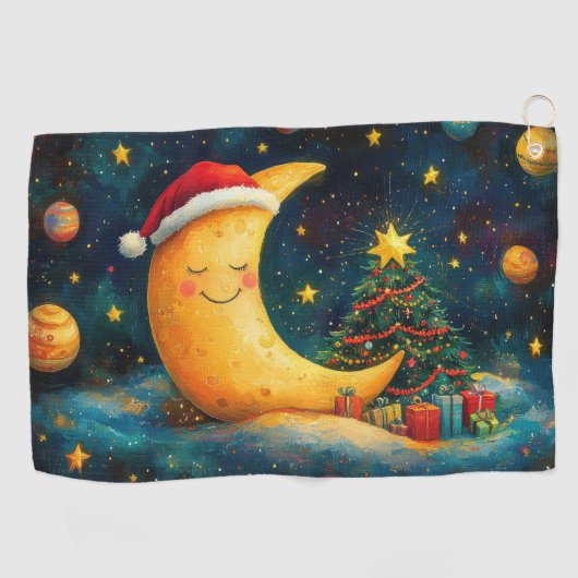 おもしろいクリスマスムーン銀河系お祝い ゴルフタオル (横)