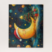 おもしろいクリスマスムーン銀河系お祝い ジグソーパズル (縦)